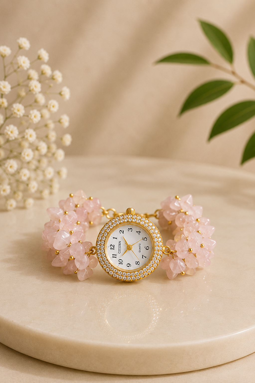 Rose Quartz Chips Watch